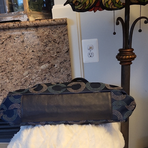 Coach Dark Blue and Tan Signature  Patterned Shoulder Bag Crossbody F20049 - Picture 7 of 14